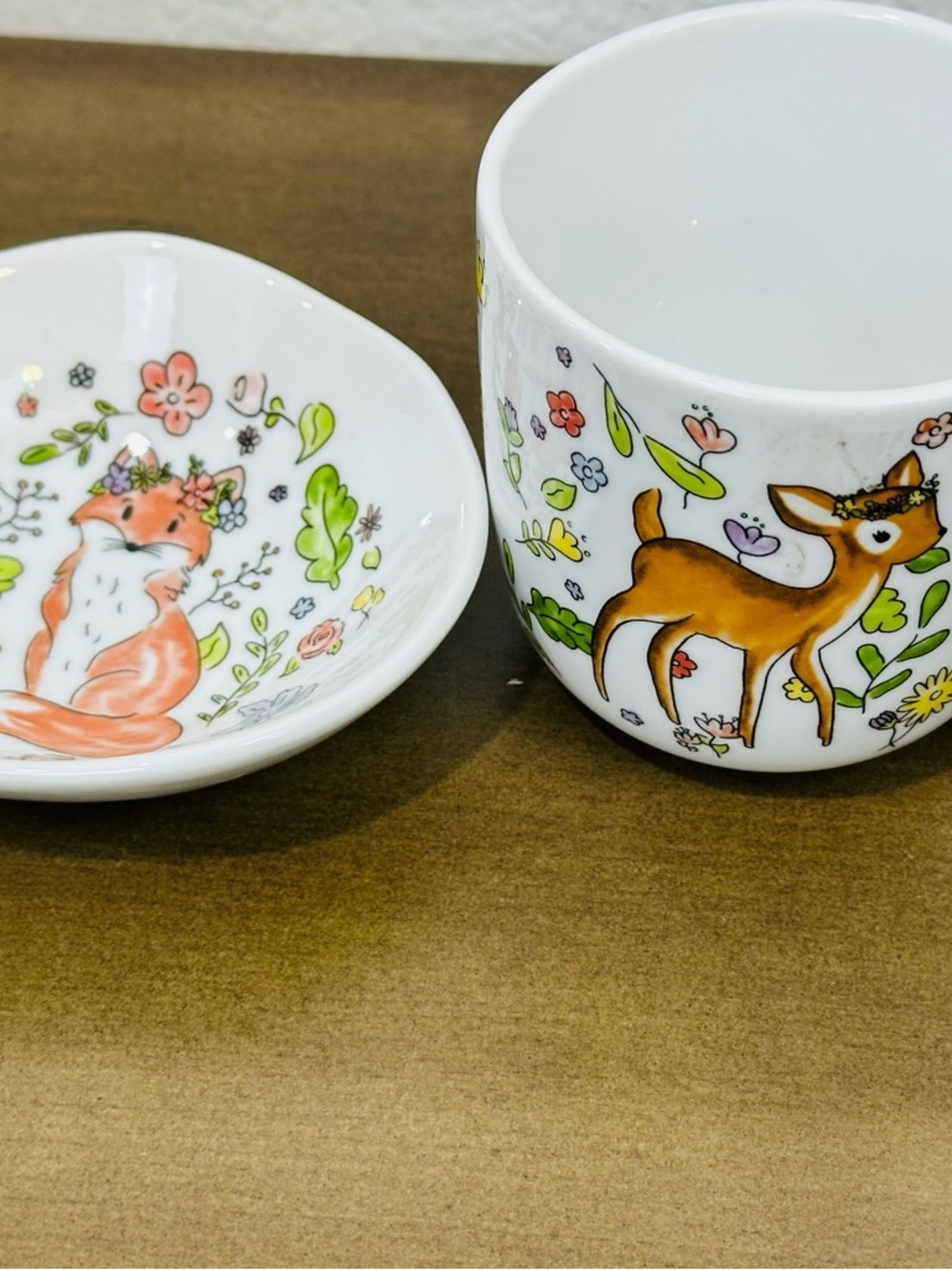 White Floral Woodland Ceramic Mug and Bowl Set - Illustrated Animals - Picture 4 of 8